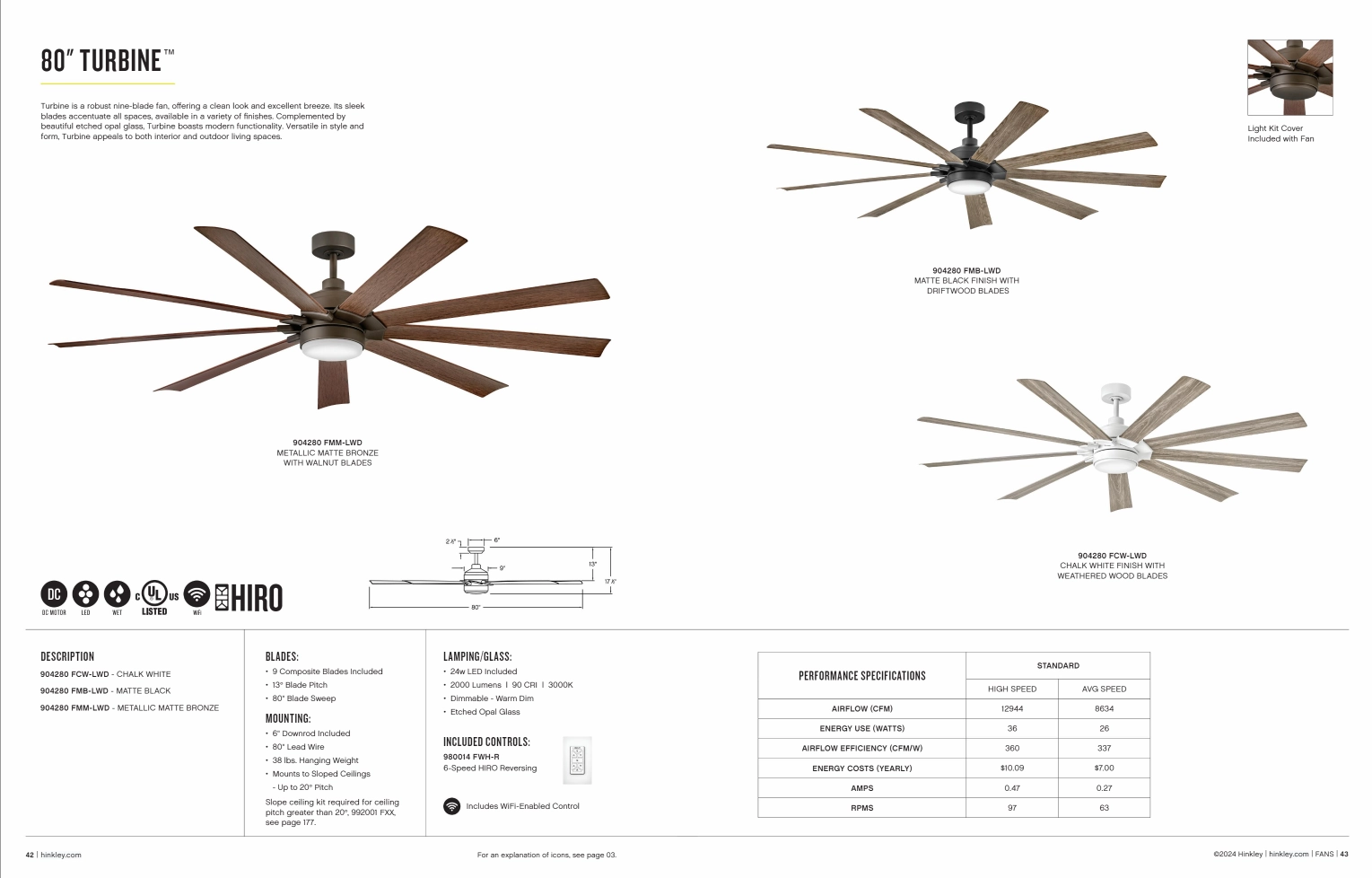Hinkley Fan Turbine Smart Outdoor DC LED Ceiling Fan with Hiro Control