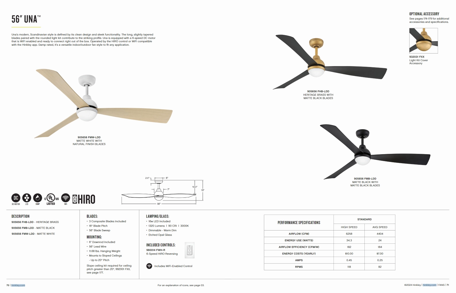 Hinkley Fan Una Smart Indoor/Outdoor DC LED Ceiling Fan with Hiro Control