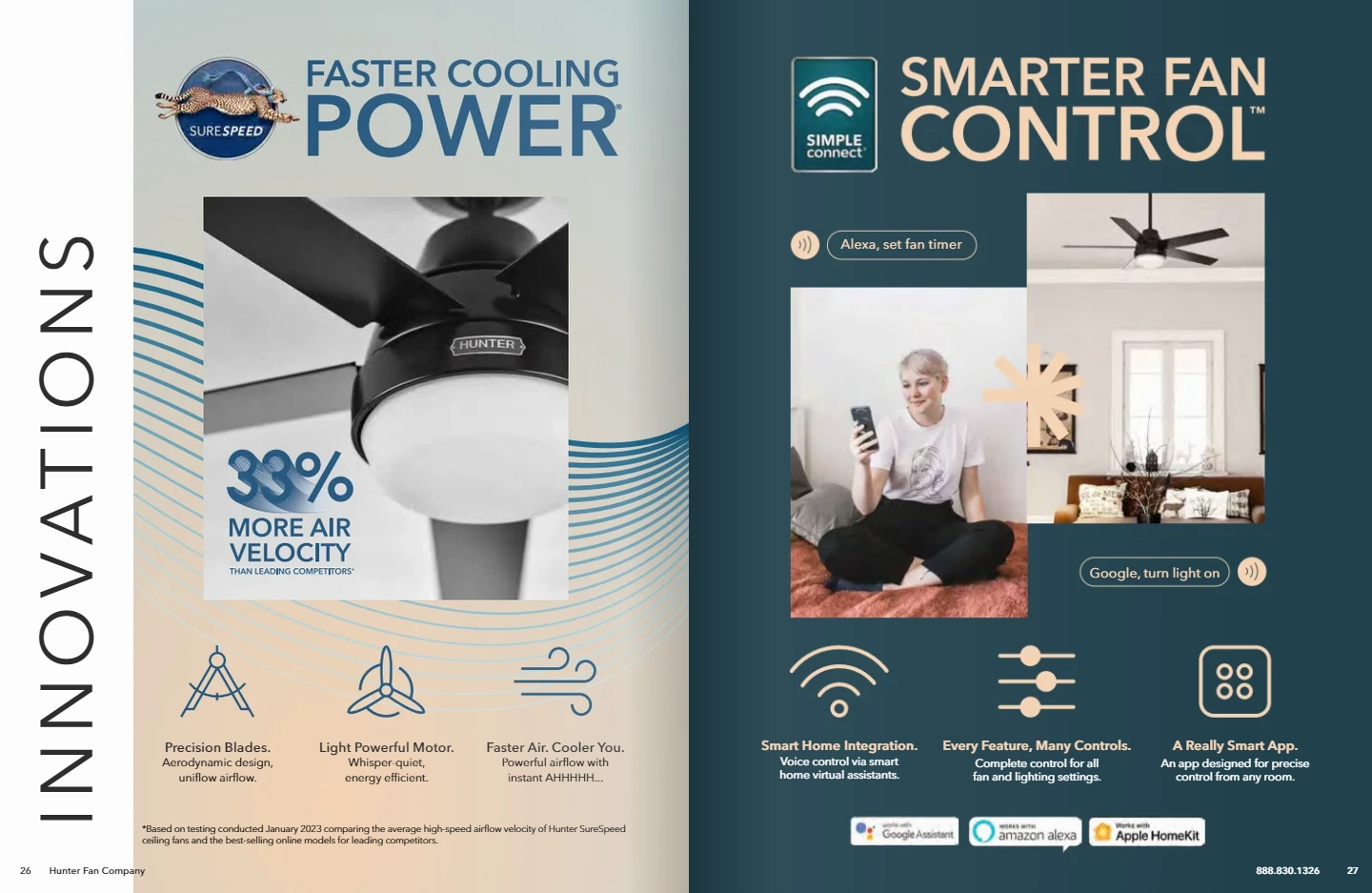 Hunter Fan Aerodyne 52" Smart Ceiling Fan with 18W LED and Remote