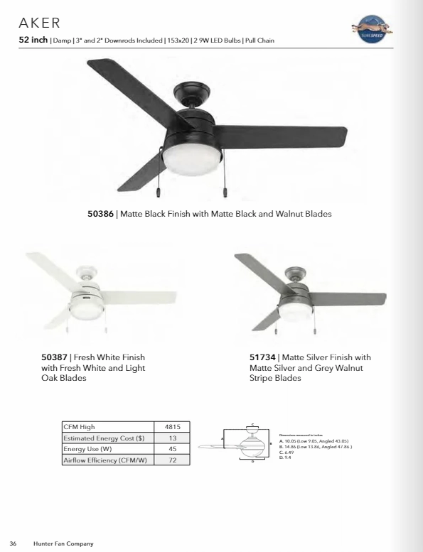 Hunter Fan Aker 52" Indoor/Outdoor Pull Chain Ceiling Fan with 18W LED