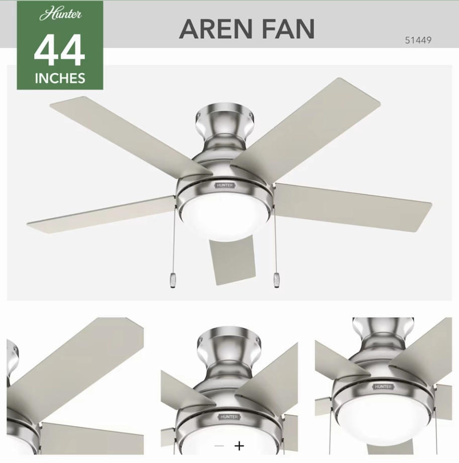 Hunter Fan Aren 44" Flushmount Pull Chain Ceiling Fan with 14W LED