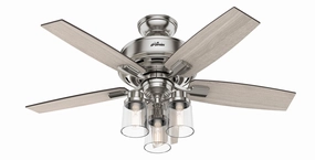 Hunter Fan Bennett Ceiling Fan with 3lights 11W LED and Remote low-noise indoor fans for peaceful settings