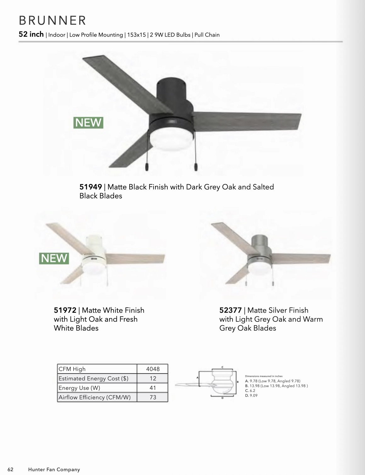 Hunter Fan Brunner 52" Flushmount Pull Chain Ceiling Fan with 18W LED