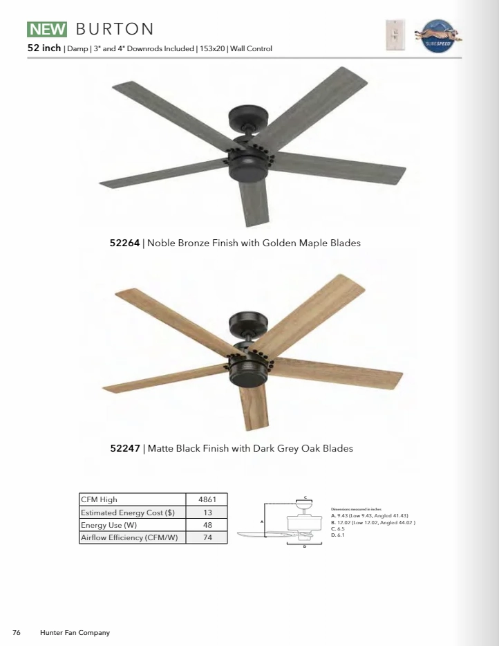 Hunter Fan Burton 52" Outdoor Ceiling Fan with Wall Control
