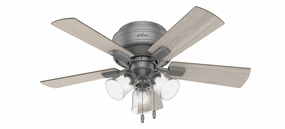 Hunter Fan Crestfield Flushmount Pull Chain Ceiling Fan with 27W LED quiet indoor fans for bedrooms and offices