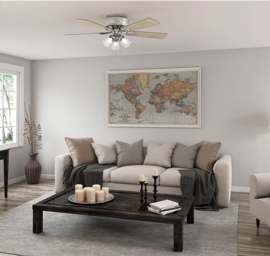 Hunter Fan Crestfield Flushmount Pull Chain Ceiling Fan with 27W LED