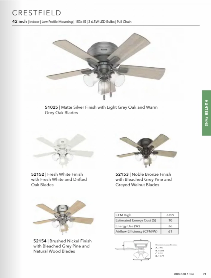 Hunter Fan Crestfield Flushmount Pull Chain Ceiling Fan with 27W LED