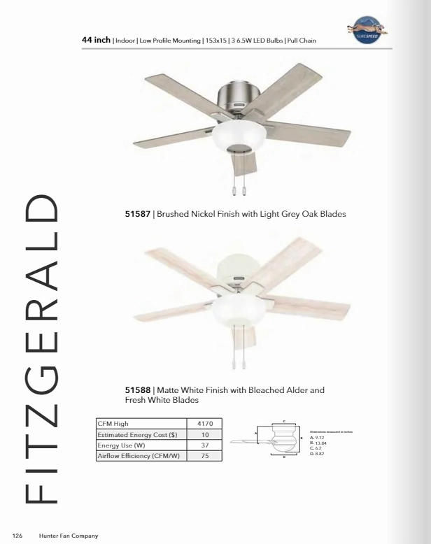 Hunter Fan Fitzgerald 44" Flushmount Pull Chain Ceiling Fan with 20W LED