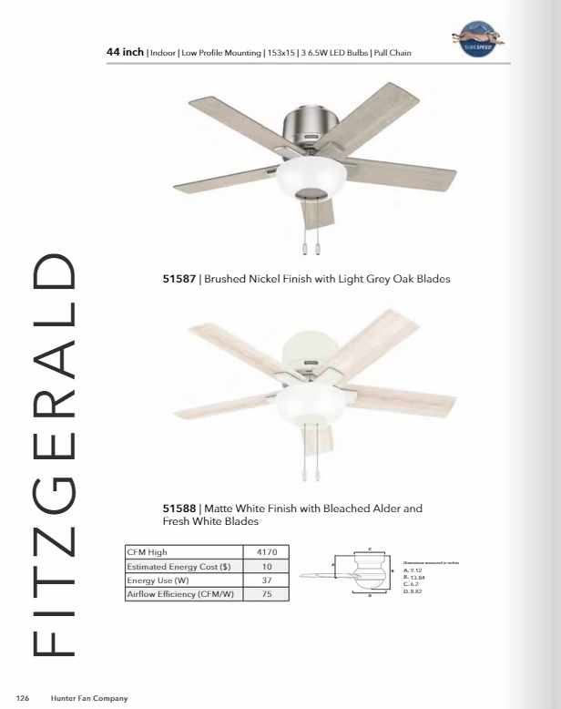 Hunter Fan Fitzgerald 44" Flushmount Pull Chain Ceiling Fan with 20W LED