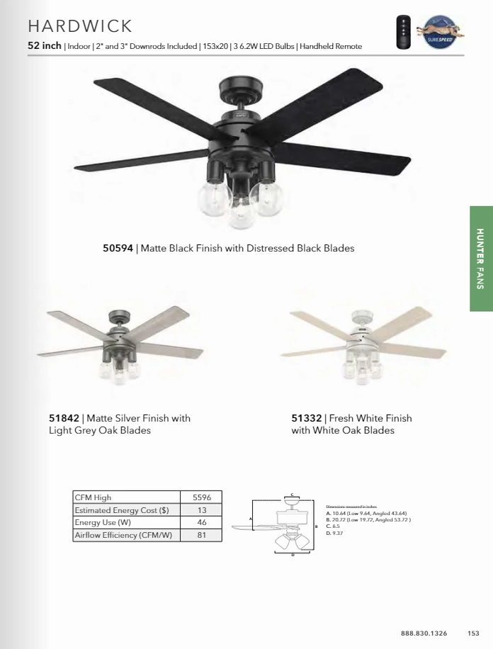 Hunter Fan Hardwick Ceiling Fan with 18W LED and Remote