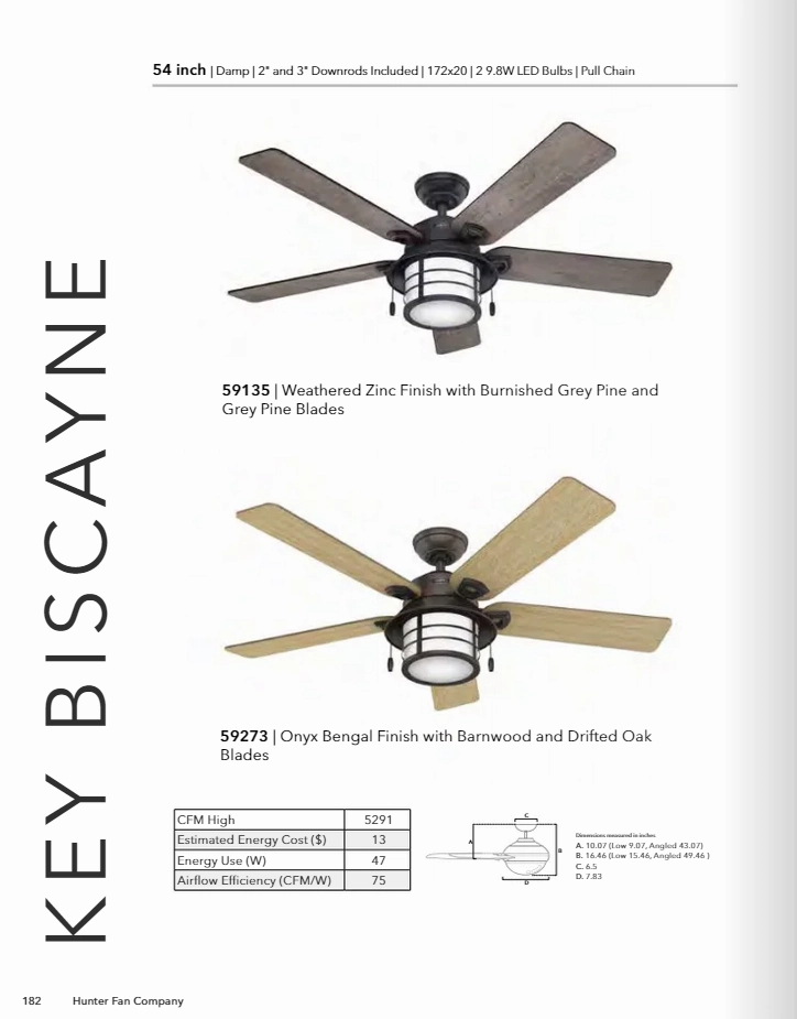 Hunter Fan Key Biscayne 54" Indoor/Outdoor Pull Chain Ceiling Fan with 18W LED