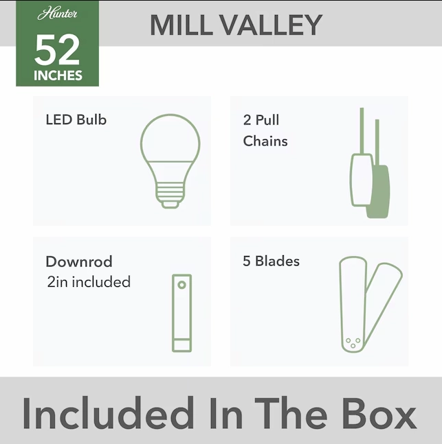 Hunter Fan Mill Valley 52" Indoor/Outdoor Pull Chain Ceiling Fan with 5W LED