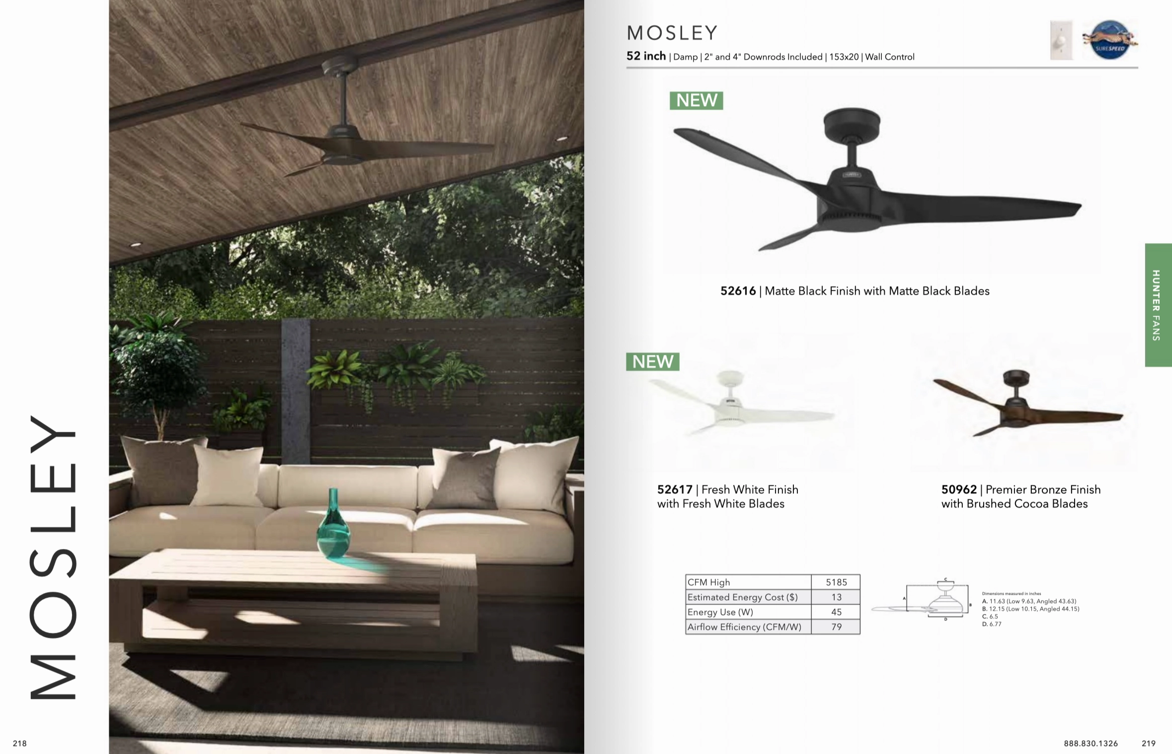Hunter Fan Mosley 52" Indoor/Outdoor Ceiling Fan with Wall Control