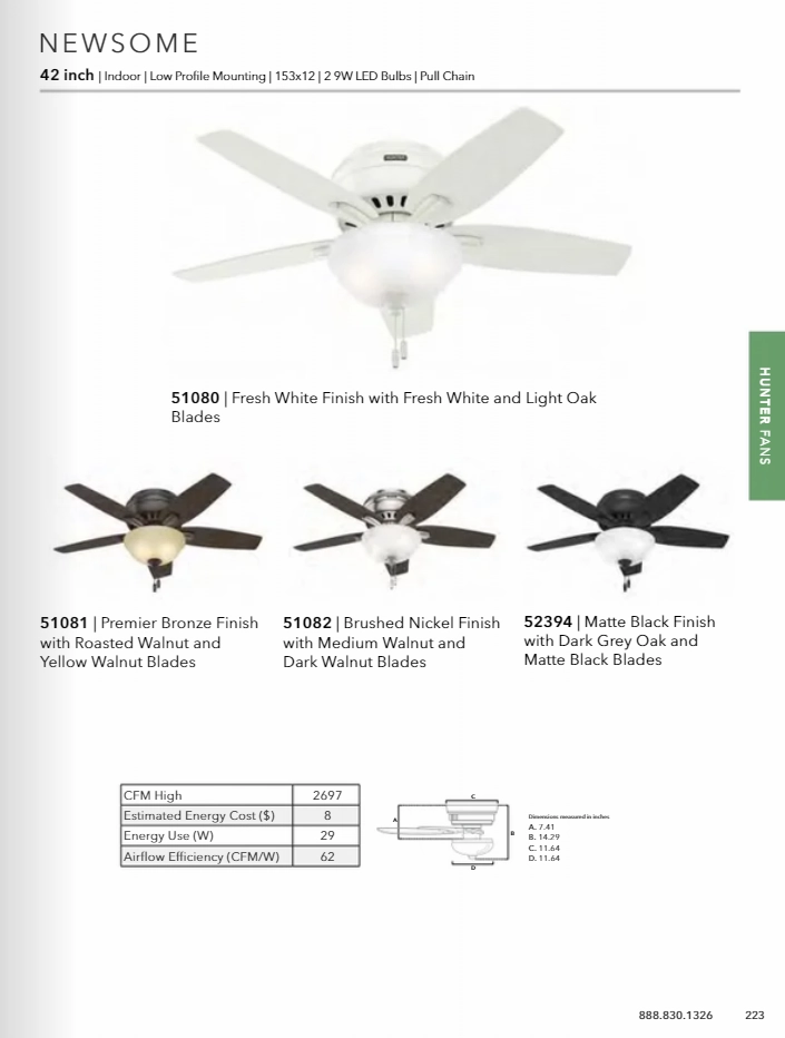 Hunter Fan Newsome Flushmount Pull Chain Ceiling Fan with 18W LED