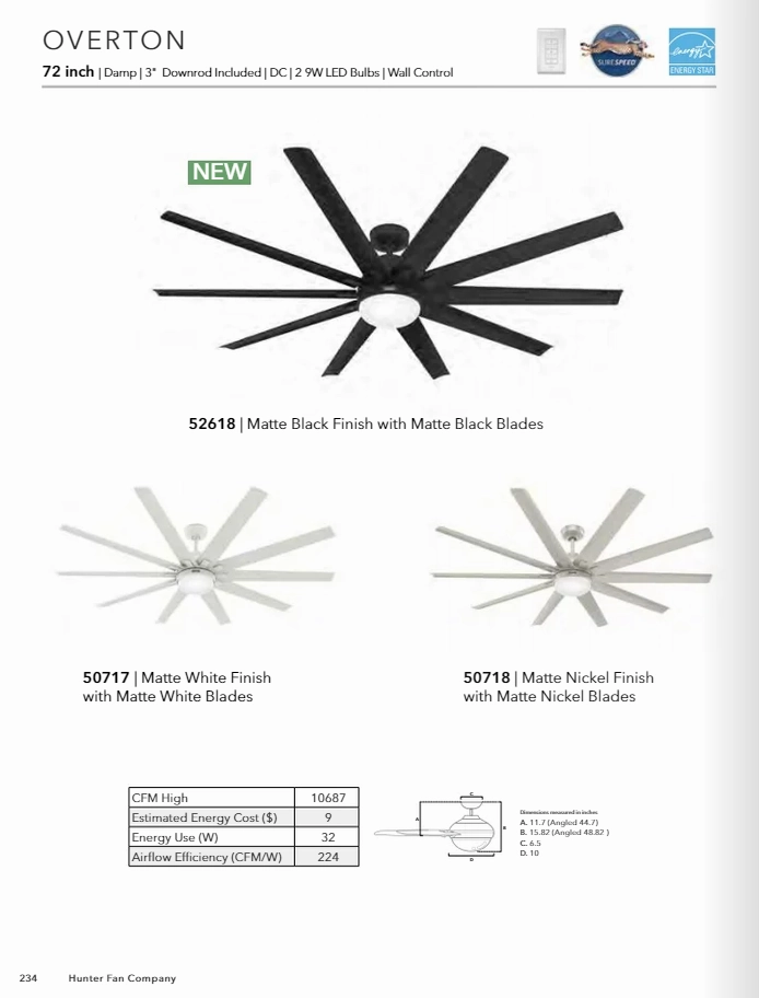 Hunter Fan Overton Outdoor DC Ceiling Fan with 18W LED and Wall Control