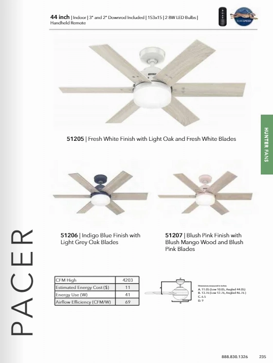 Hunter Fan Pacer 44" Indoor Ceiling Fan with 16W LED and Remote