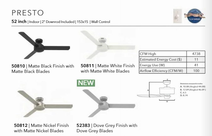 Hunter Fan Presto Indoor Ceiling Fan with Wall Control
