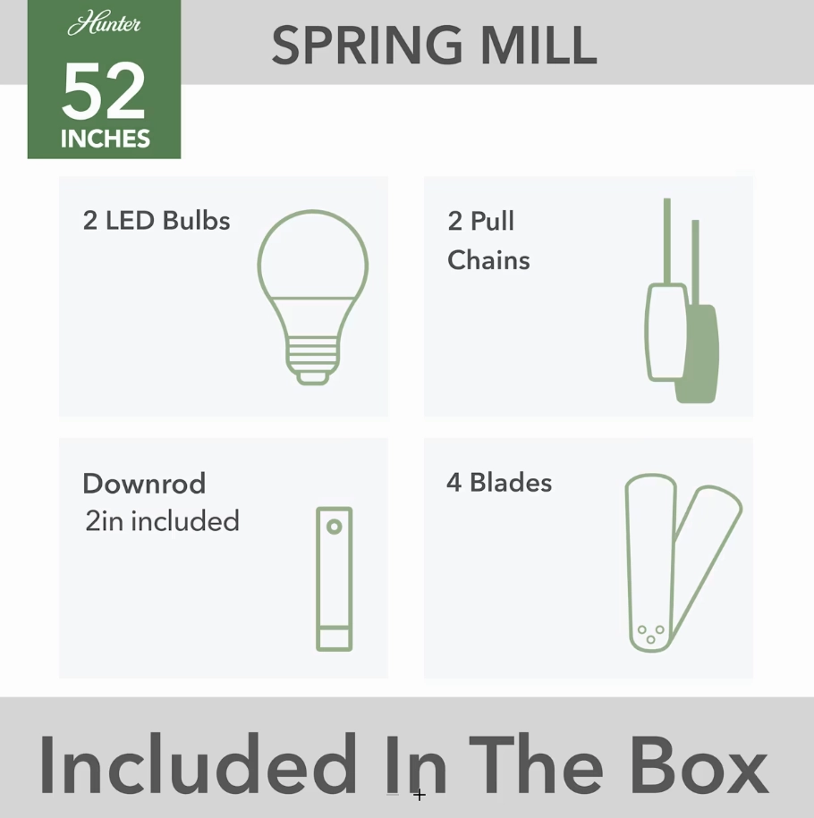 Hunter Fan Spring Mill 52" Outdoor Pull Chain Ceiling Fan with 7W LED