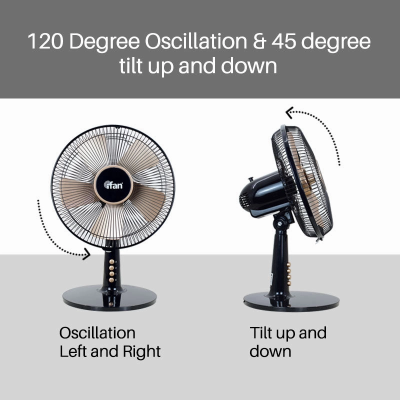 iFan 12 Desk Fan  5 Blades, Turbo Fan, Vortex Airflow, Oscillation, Adjustable Height, Energy-saving, 3-Speed, black, IF403