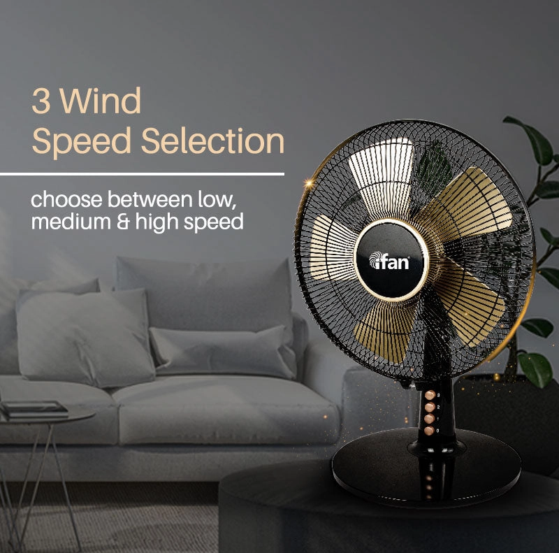 iFan 12 Desk Fan  5 Blades, Turbo Fan, Vortex Airflow, Oscillation, Adjustable Height, Energy-saving, 3-Speed, black, IF403