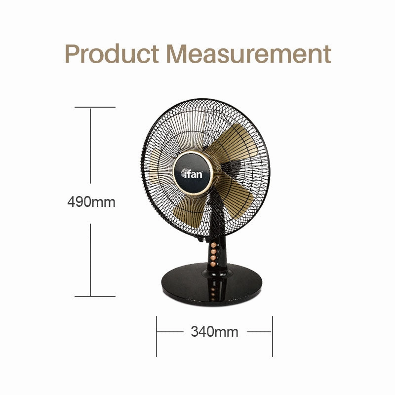iFan 12 Desk Fan  5 Blades, Turbo Fan, Vortex Airflow, Oscillation, Adjustable Height, Energy-saving, 3-Speed, black, IF403