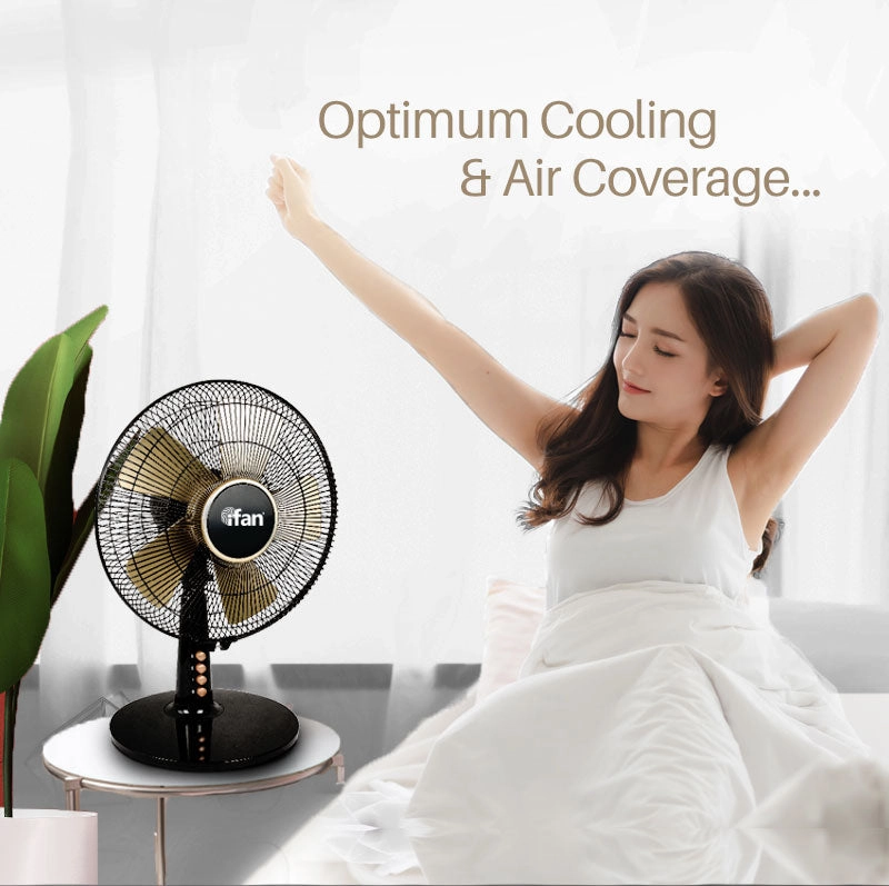 iFan 12 Desk Fan  5 Blades, Turbo Fan, Vortex Airflow, Oscillation, Adjustable Height, Energy-saving, 3-Speed, black, IF403