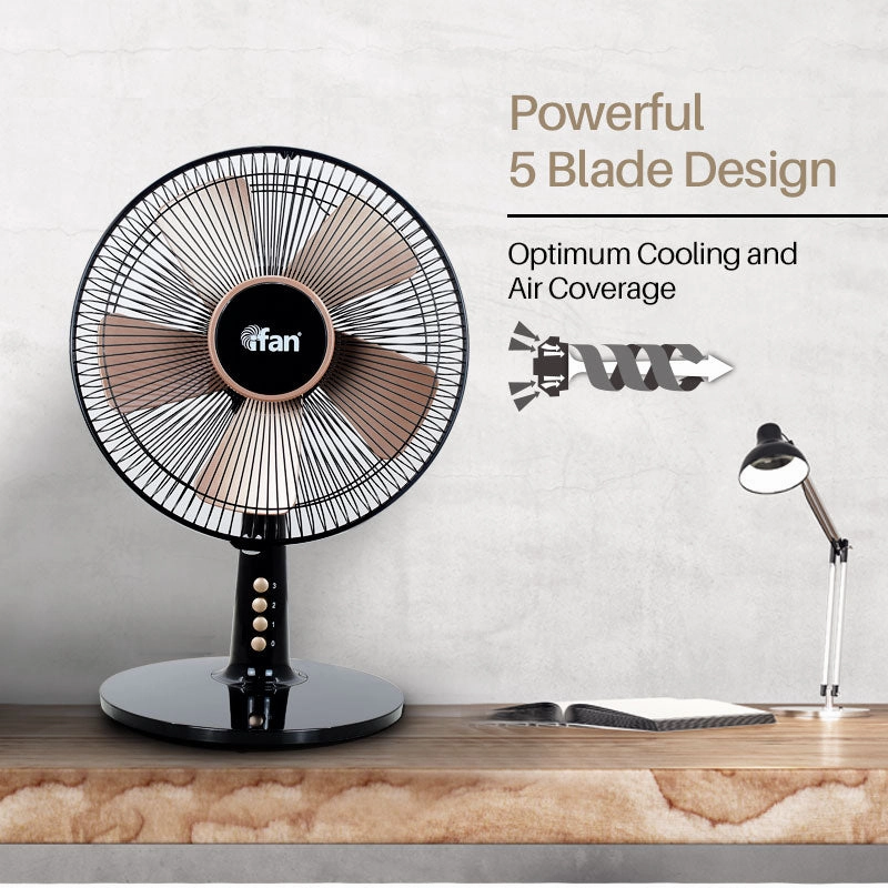 iFan 12 Desk Fan  5 Blades, Turbo Fan, Vortex Airflow, Oscillation, Adjustable Height, Energy-saving, 3-Speed, black, IF403