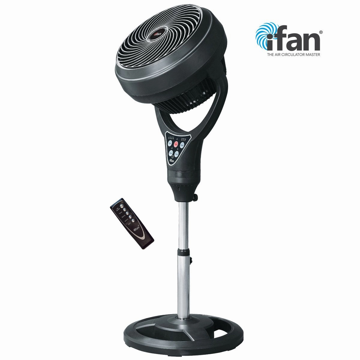iFan 12" Stand Fan  Remote Control, Strong Vortex Air Circulator, Adjustable Height, 90 Oscillation, Timer, Ionizer, 3-Speed, black, IF9669