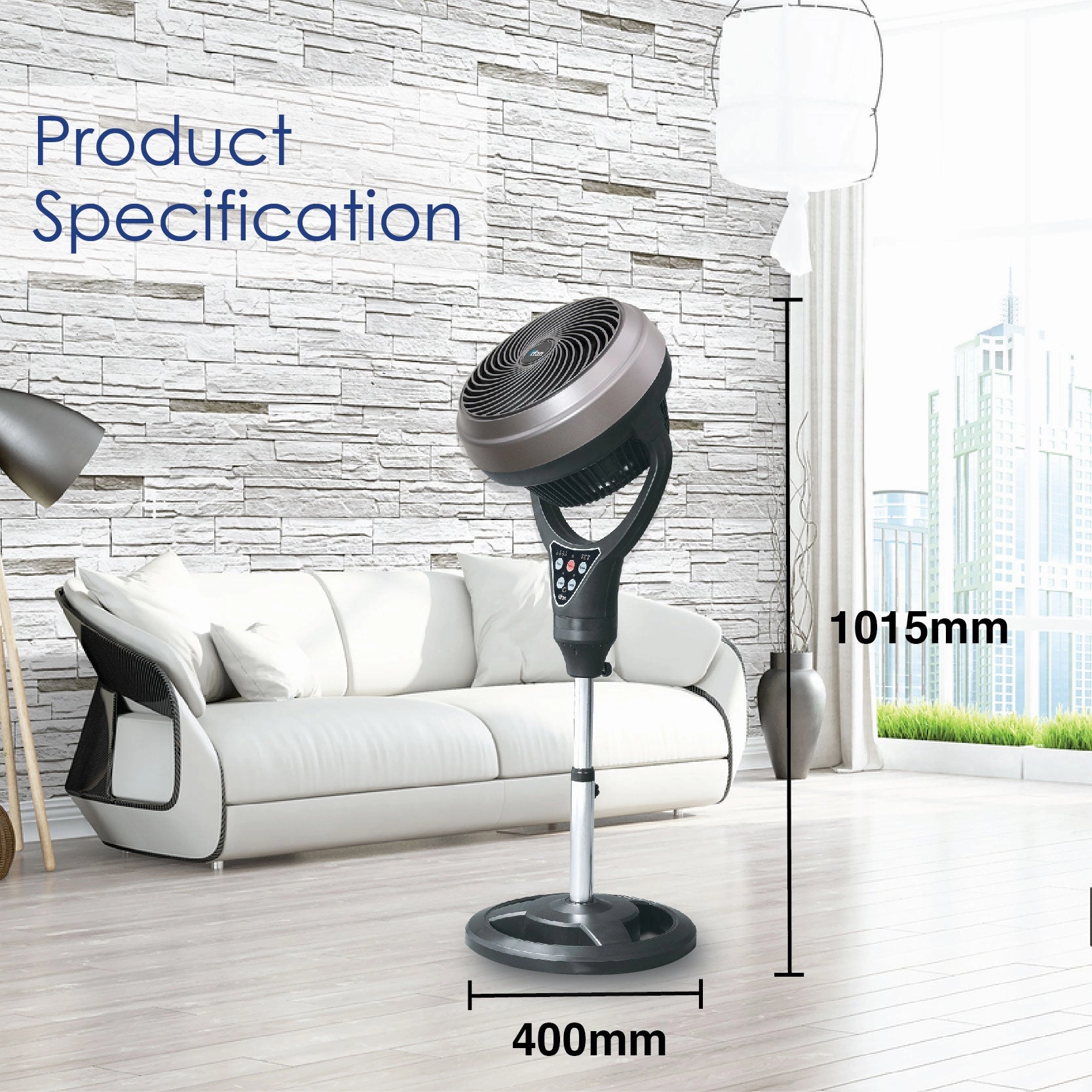iFan 12" Stand Fan  Remote Control, Strong Vortex Air Circulator, Adjustable Height, 90 Oscillation, Timer, Ionizer, 3-Speed, black, IF9669
