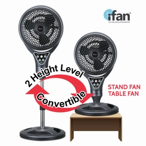 iFan 12" Stand Fan  Remote Control, Strong Vortex Air Circulator, Adjustable Height, 90 Oscillation, Timer, Ionizer, 3-Speed, black, IF9669 standing and wall fan combo for airflow control