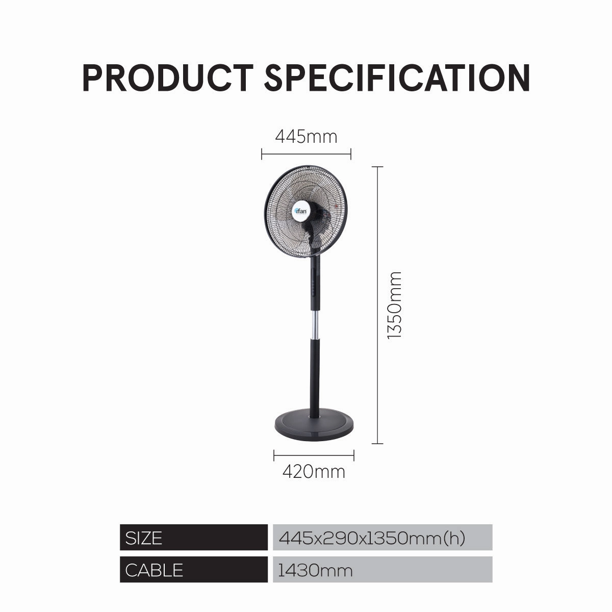 iFan 16" DC Motor Stand Fan with Remote Control  24 Speeds, Oscillation, Adjustable height, Overheating Protection, IF7466