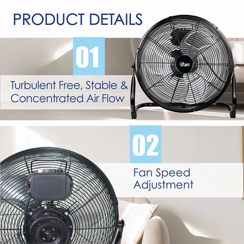 iFan 16" High Velocity Fan  Metal Blades, Vortex Air Flow, Adjustable Tilt, Durable, Overheat Protection, 3-Speed, black, IF1816