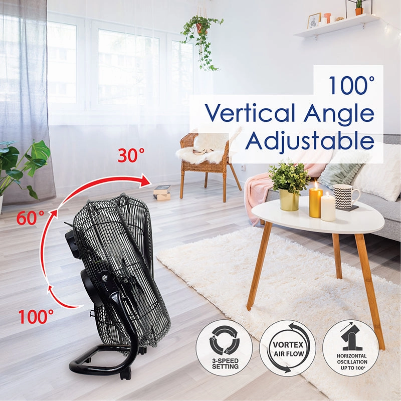 iFan 16" High Velocity Fan  Metal Blades, Vortex Air Flow, Adjustable Tilt, Durable, Overheat Protection, 3-Speed, black, IF1816