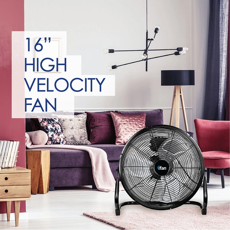iFan 16" High Velocity Fan  Metal Blades, Vortex Air Flow, Adjustable Tilt, Durable, Overheat Protection, 3-Speed, black, IF1816