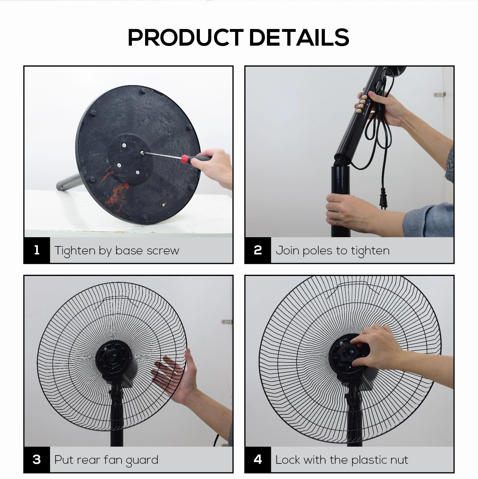 iFan 16" Stand Fan  5 Blades, Turbo Fan, Vortex Airflow, Oscillation, Adjustable Height, Energy-saving, 3-Speed, black, IF401