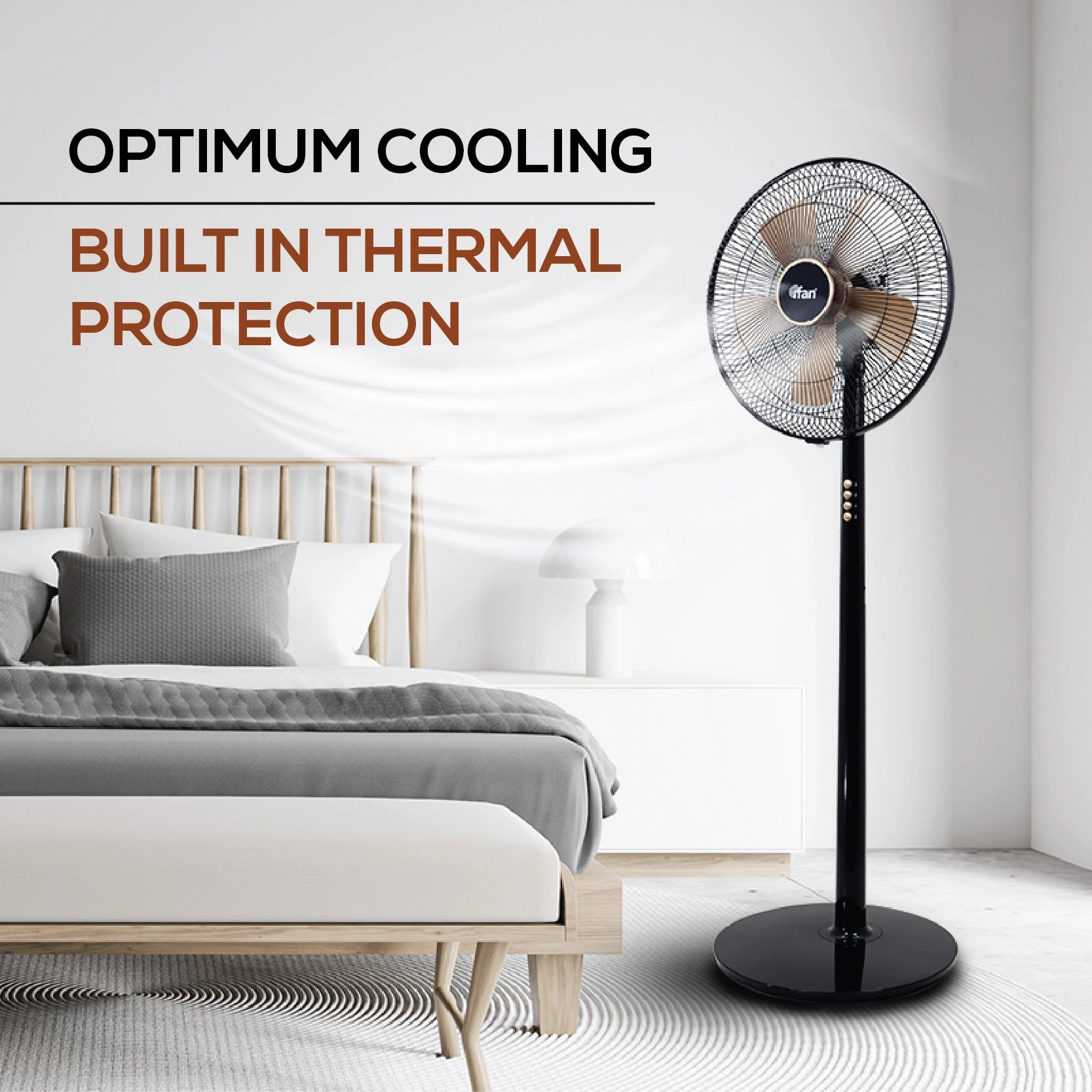 iFan 16" Stand Fan  5 Blades, Turbo Fan, Vortex Airflow, Oscillation, Adjustable Height, Energy-saving, 3-Speed, black, IF401