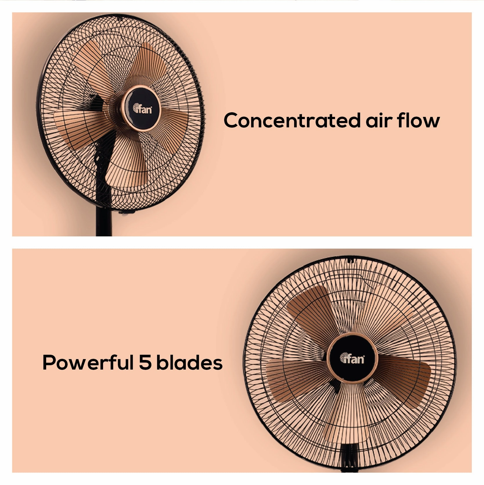 iFan 16" Stand Fan  5 Blades, Turbo Fan, Vortex Airflow, Oscillation, Adjustable Height, Energy-saving, 3-Speed, black, IF401