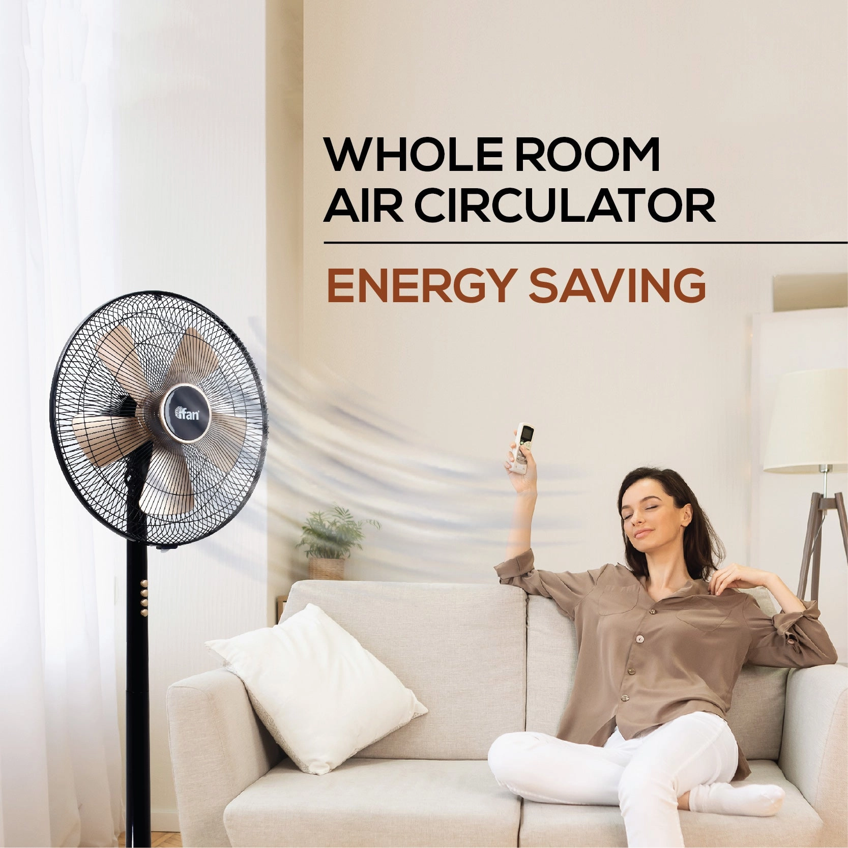 iFan 16" Stand Fan  5 Blades, Turbo Fan, Vortex Airflow, Oscillation, Adjustable Height, Energy-saving, 3-Speed, black, IF401