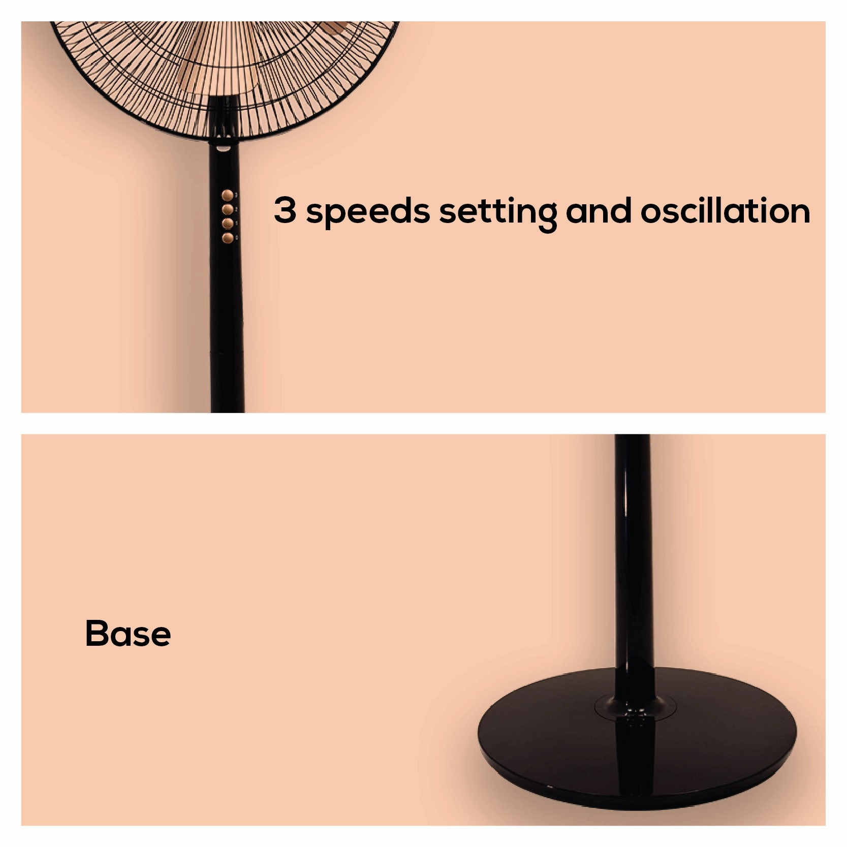 iFan 16" Stand Fan  5 Blades, Turbo Fan, Vortex Airflow, Oscillation, Adjustable Height, Energy-saving, 3-Speed, black, IF401
