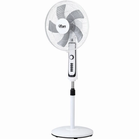 iFan 16" Stand Fan  Powerful Air Circulator, Adjustable Height, Oscillation, Timer, Thermal Protection, 4-Speed, white, IF505 standing and wall fan combo for airflow control