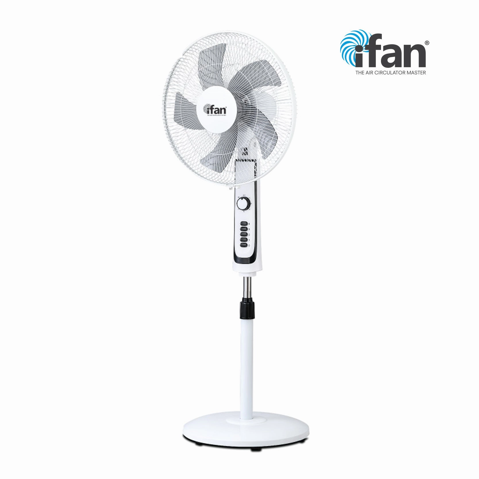 iFan 16" Stand Fan  Powerful Air Circulator, Adjustable Height, Oscillation, Timer, Thermal Protection, 4-Speed, white, IF505