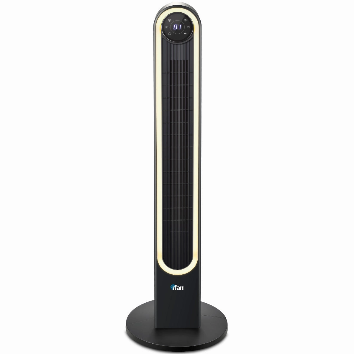 iFan 42" DC Bladeless Tower Fan  Remote Control, Touch-screen, Oscillation, Timer, LED Lamp, 3 Modes, Quiet, 24-Speed, black, IF7469