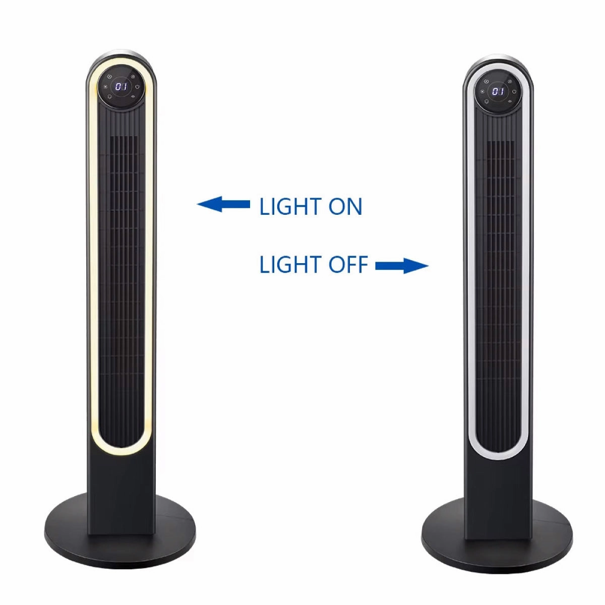 iFan 42" DC Bladeless Tower Fan  Remote Control, Touch-screen, Oscillation, Timer, LED Lamp, 3 Modes, Quiet, 24-Speed, black, IF7469