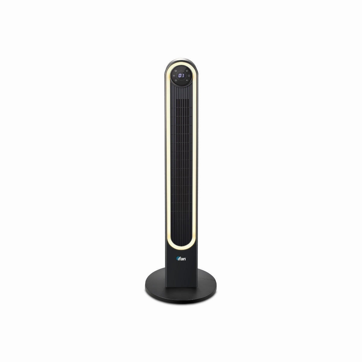 iFan 42" DC Bladeless Tower Fan  Remote Control, Touch-screen, Oscillation, Timer, LED Lamp, 3 Modes, Quiet, 24-Speed, black, IF7469