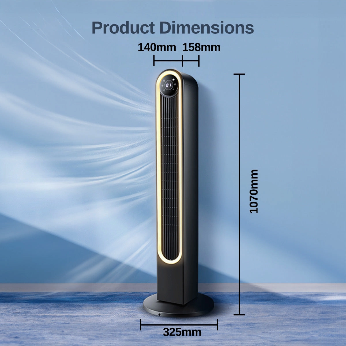 iFan 42" DC Bladeless Tower Fan  Remote Control, Touch-screen, Oscillation, Timer, LED Lamp, 3 Modes, Quiet, 24-Speed, black, IF7469