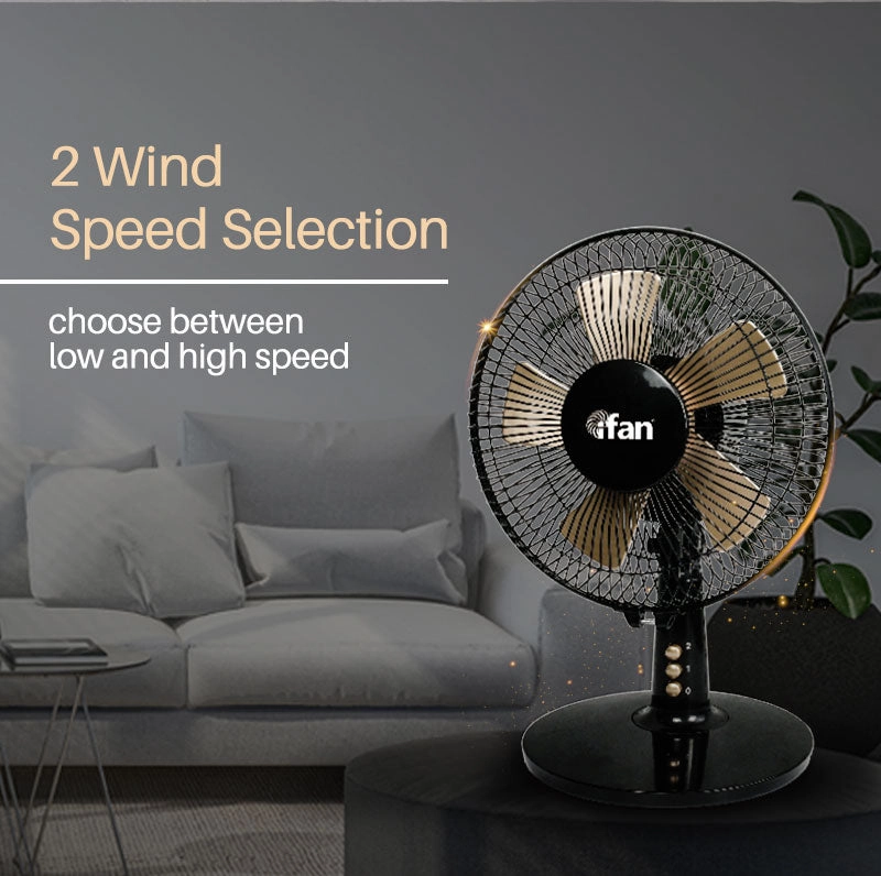 iFan 9 Desk Fan  5 Blades, Turbo Fan, Vortex Airflow, Oscillation, Adjustable Height, Energy-saving, 2-Speed, black, IF404