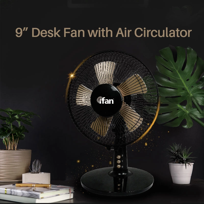 iFan 9 Desk Fan  5 Blades, Turbo Fan, Vortex Airflow, Oscillation, Adjustable Height, Energy-saving, 2-Speed, black, IF404