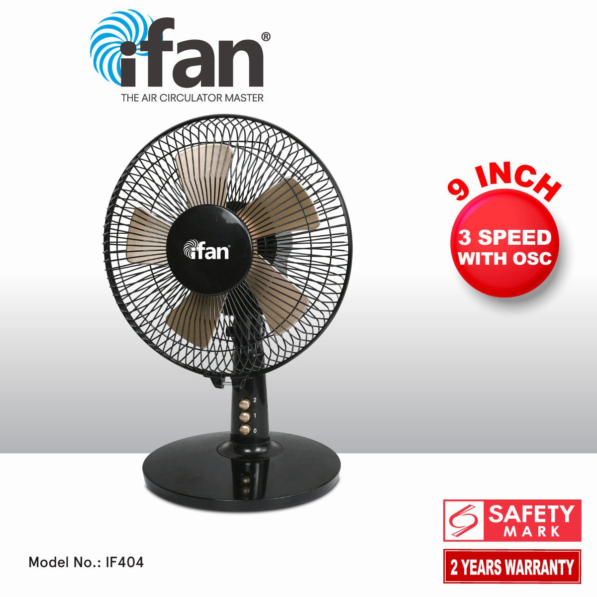 iFan 9 Desk Fan  5 Blades, Turbo Fan, Vortex Airflow, Oscillation, Adjustable Height, Energy-saving, 2-Speed, black, IF404