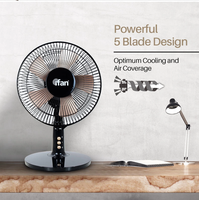 iFan 9 Desk Fan  5 Blades, Turbo Fan, Vortex Airflow, Oscillation, Adjustable Height, Energy-saving, 2-Speed, black, IF404
