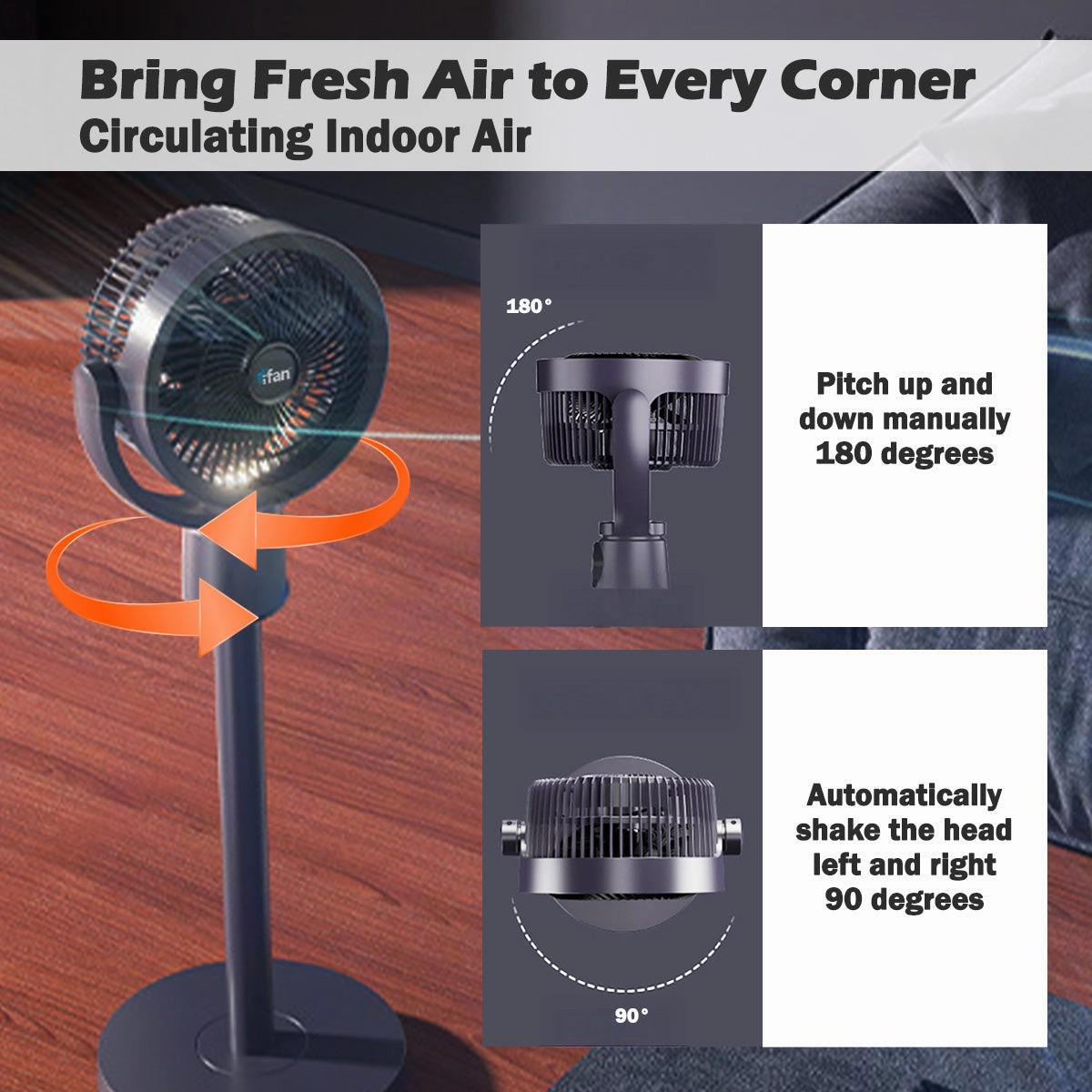iFan 9" DC Air Circulator Stand Fan with Remote Control  36 Speeds, Adjustable Height, Oscillation, Timer, IF7456